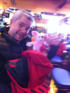 Something's wrong with my husband. He has an uncanny ability to win cheesy stuffed animals in the crane game. He won four in a row.